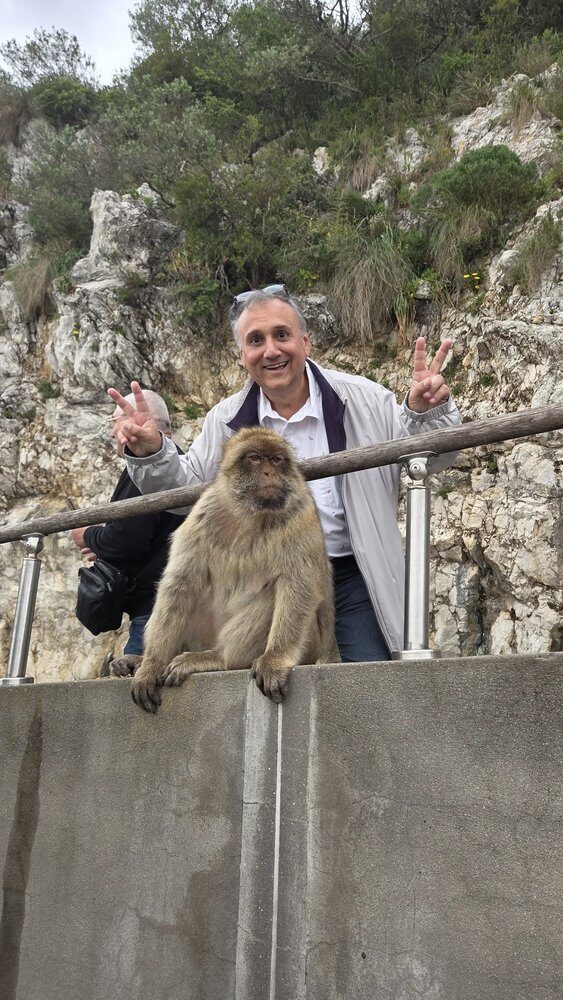 With a Barbary macaque on the Rock of Gibraltar
