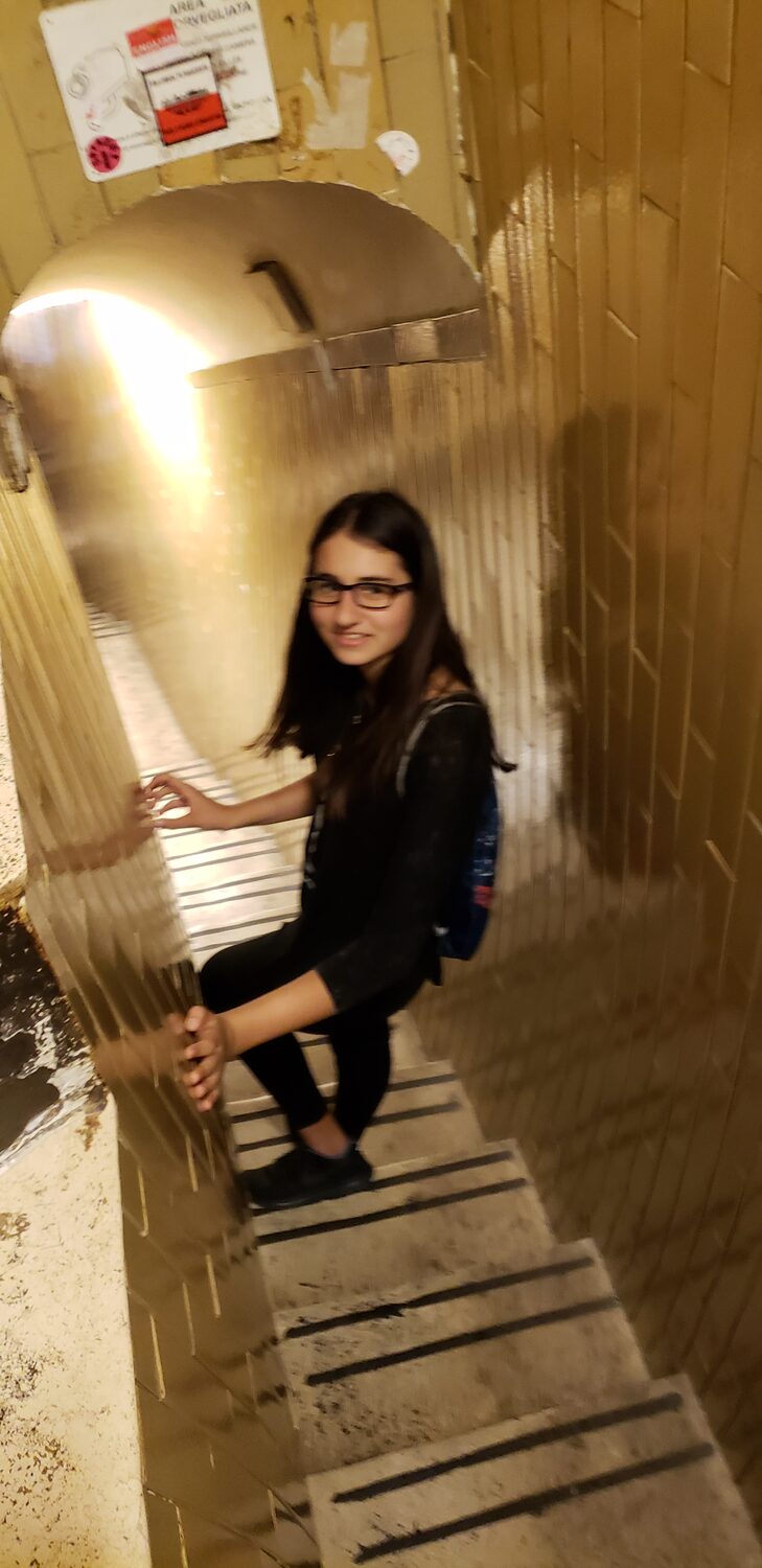 The leaning staircase inside the dome