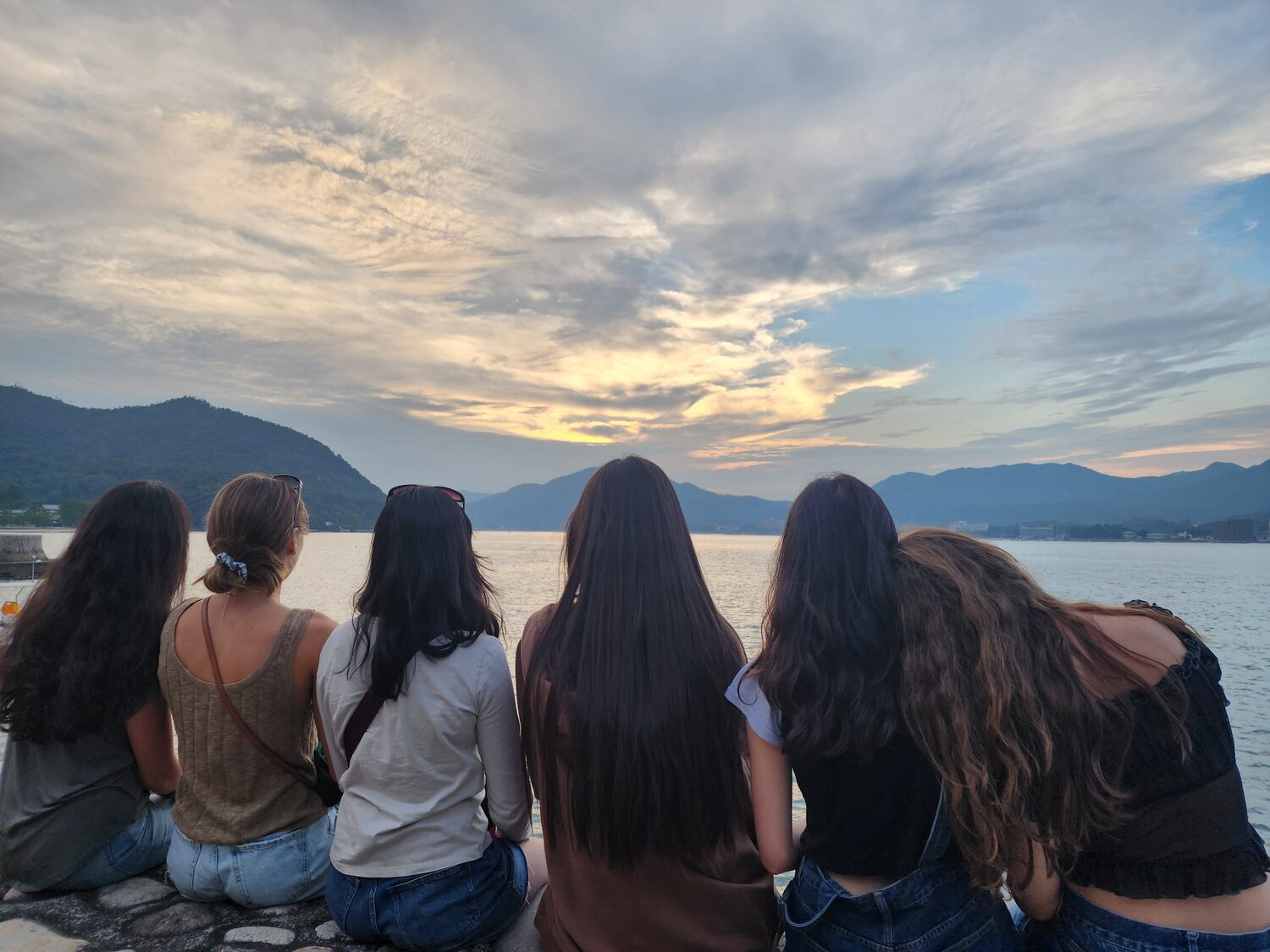 The group watching the sunset at Miyajima