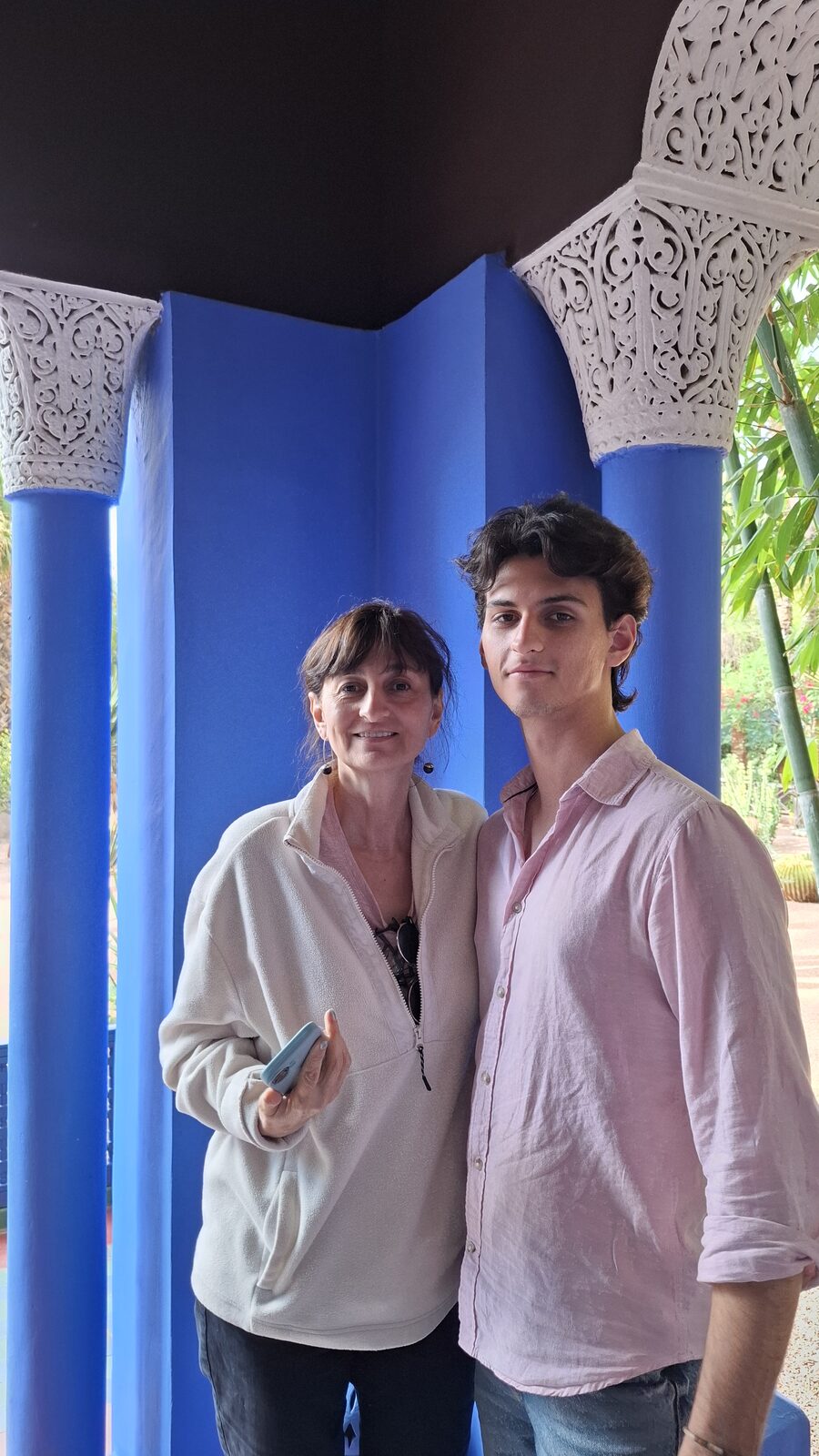 Albena and Alex among the blue pillars