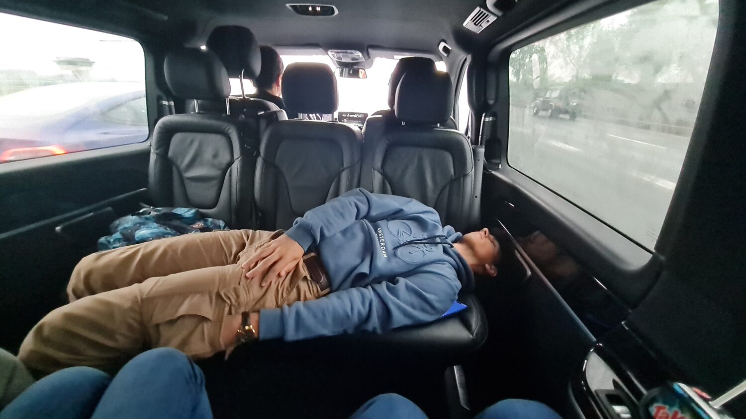 Alex asleep in the van on the way home