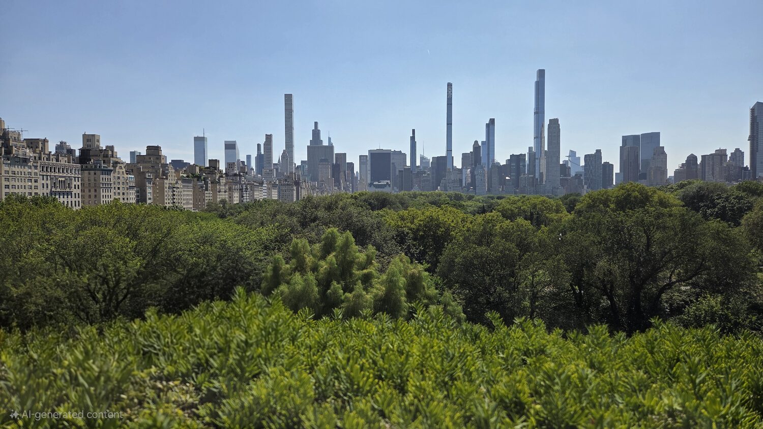 The midtown skyline above the trees of Central Park