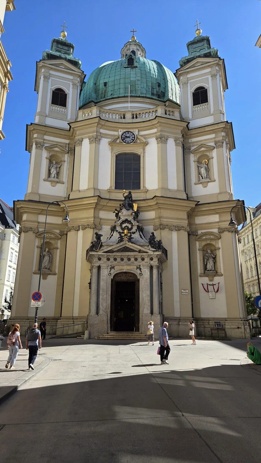 The green-domed facade of Peterskirche